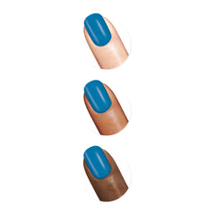 Sally Hansen Maliblue Twist swatch on a fingernail demonstrating vibrant color and fast-dry glossy finish