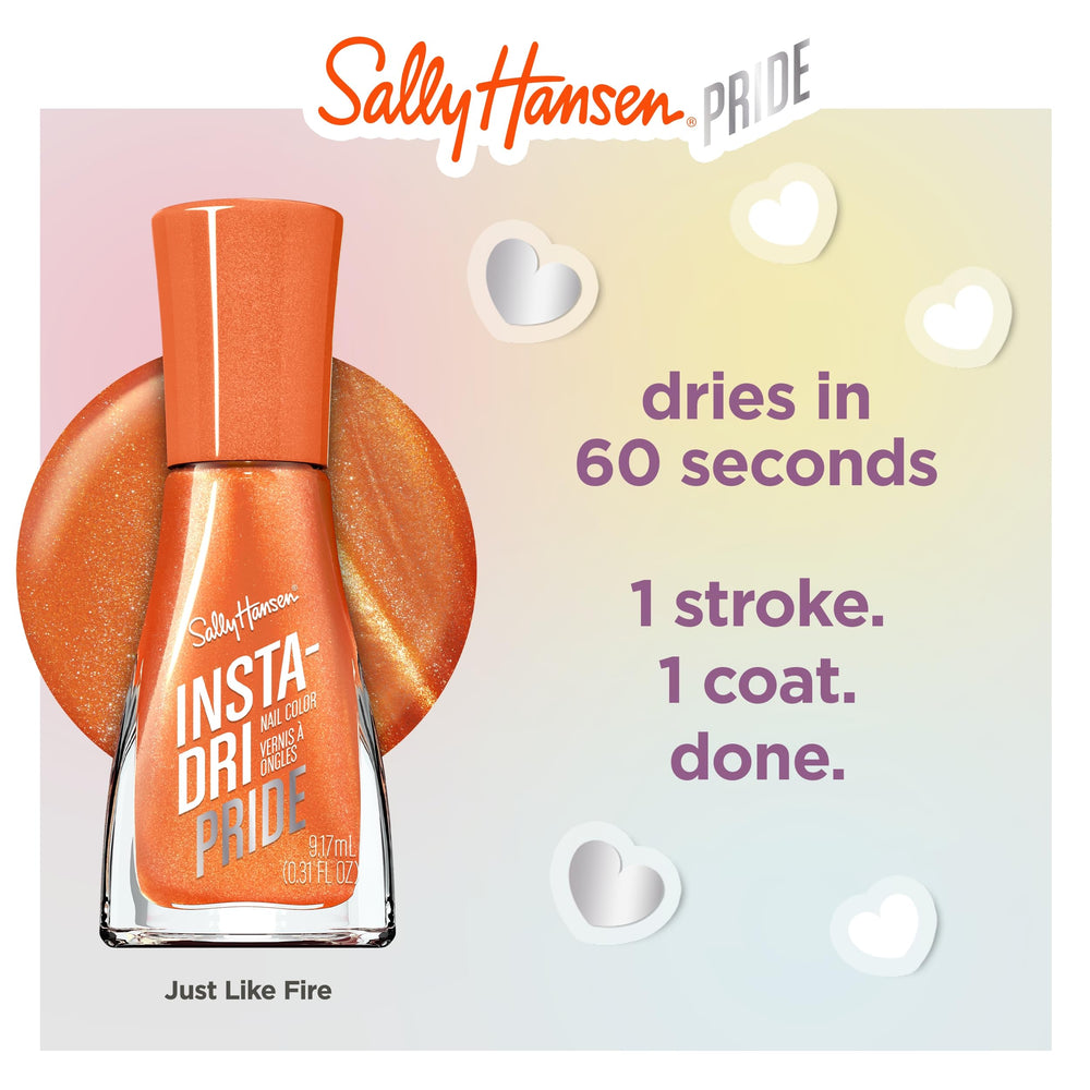 Sally Hansen metallic swatch on a tile showcasing reflective shimmer and bold payoff benefits