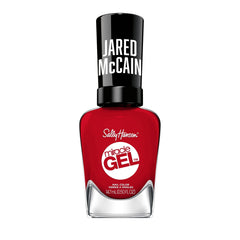 Sally Hansen Miracle Gel bottle front view showing vibrant Rookie Red and clear branding