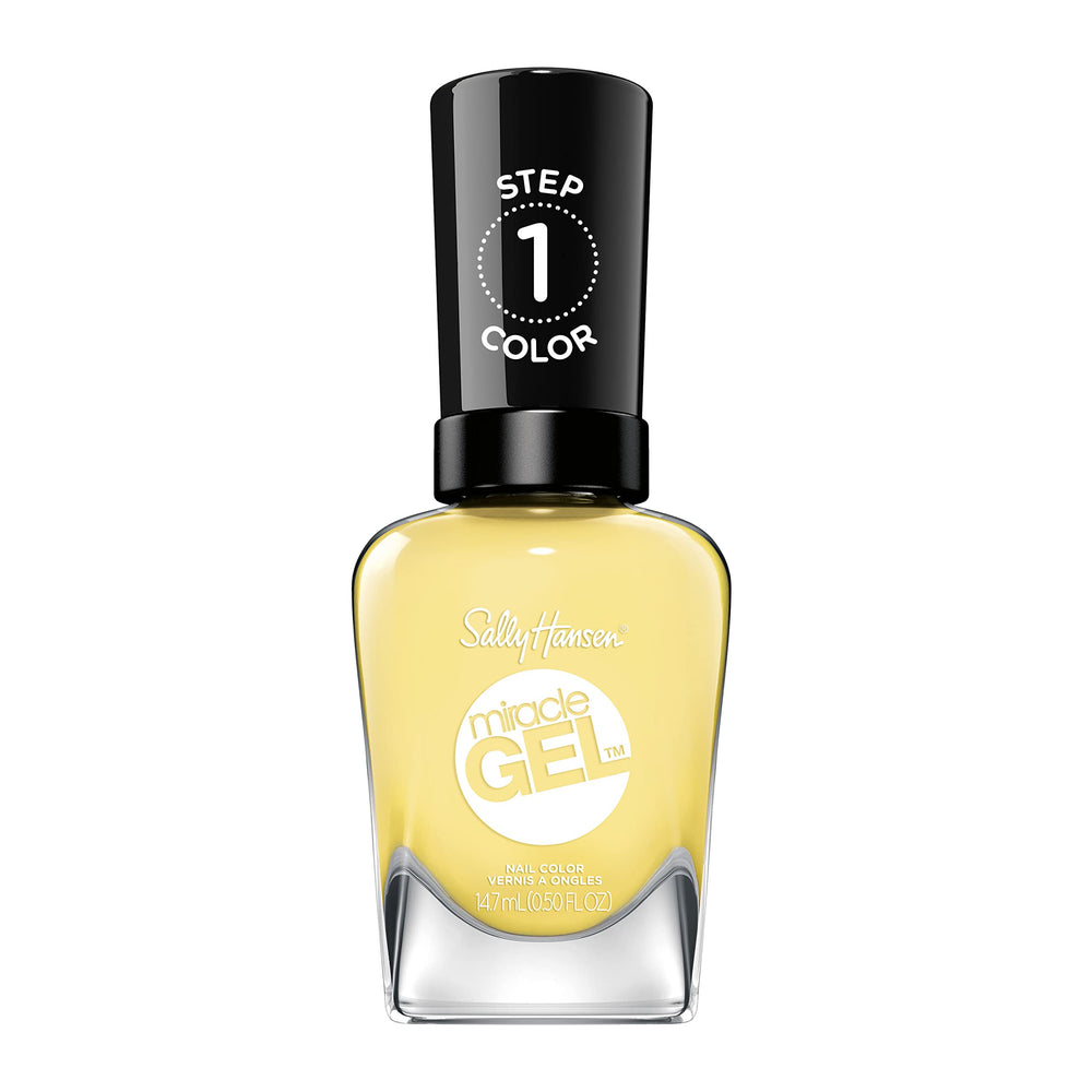 Sally Hansen bottle front view showing bright Sunbrella yellow and salon-like shine