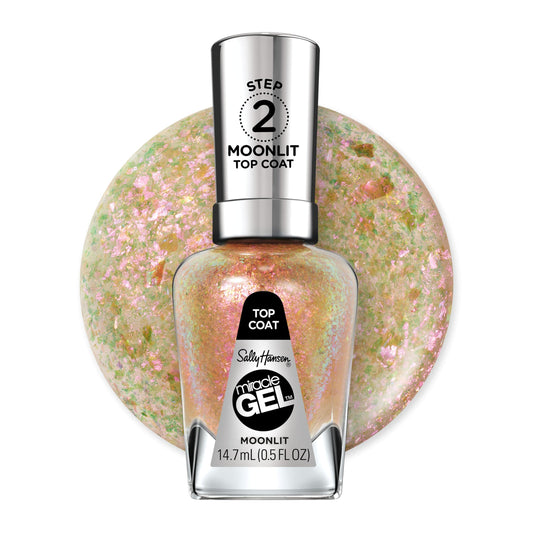 Sally Hansen bottle front view showing clear moonlit finish and glossy benefit