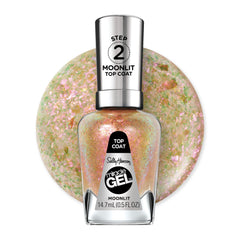 Sally Hansen bottle front view showing clear moonlit finish and glossy benefit