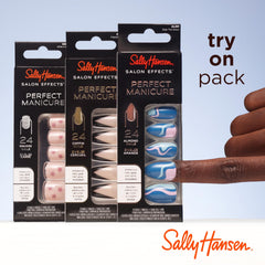 Sally Hansen nails on hand in everyday setting offering quick salon look