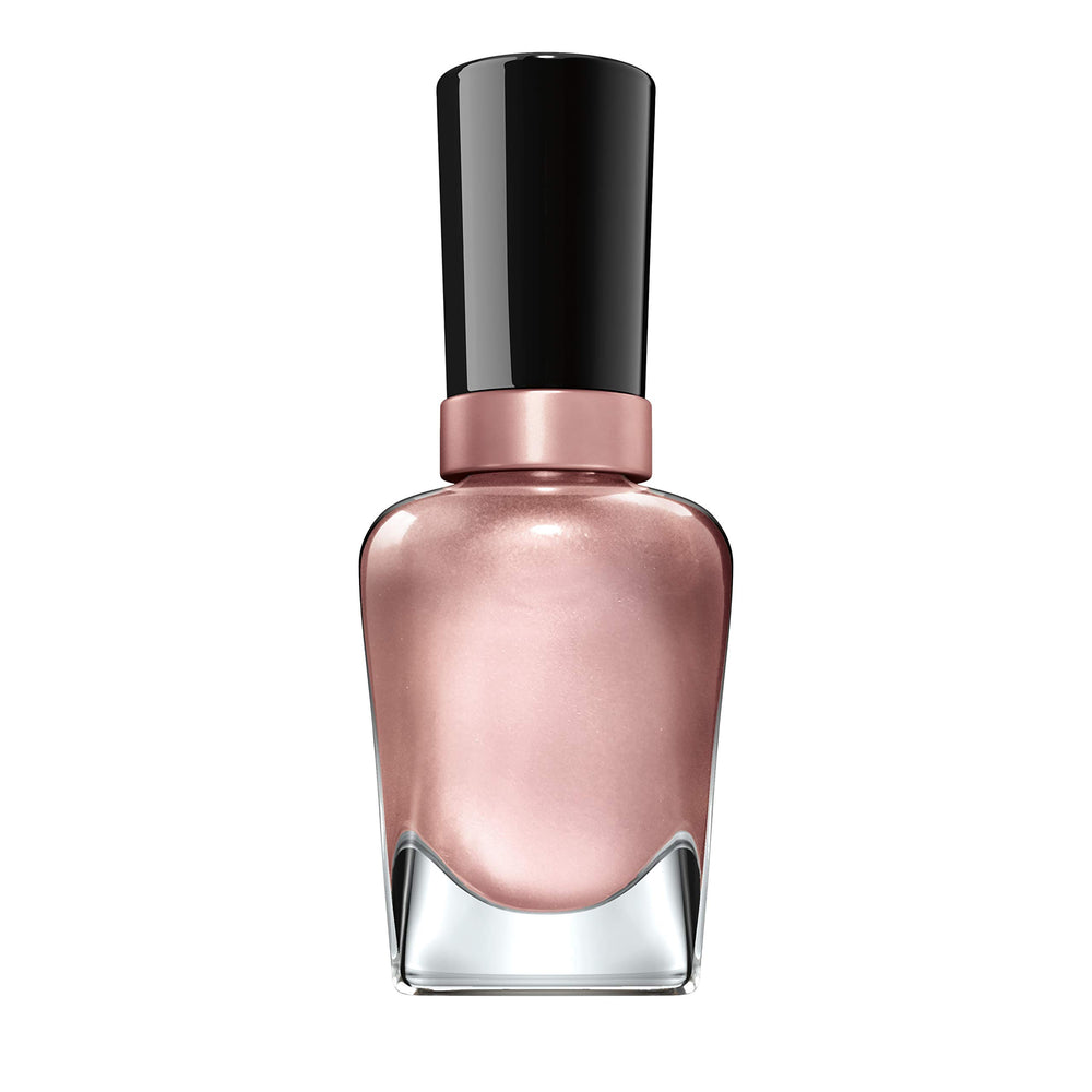 Sally Hansen bottle beside coin size comparison showing compact travel-friendly benefit