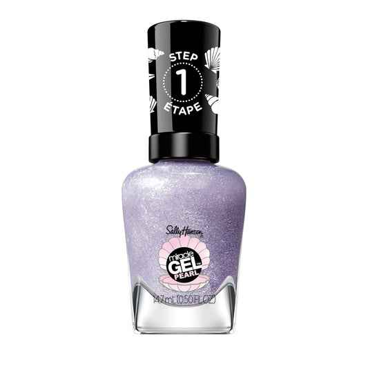 Sally Hansen bottle front packaging showing pearlescent lilac shade and label benefit durable finish