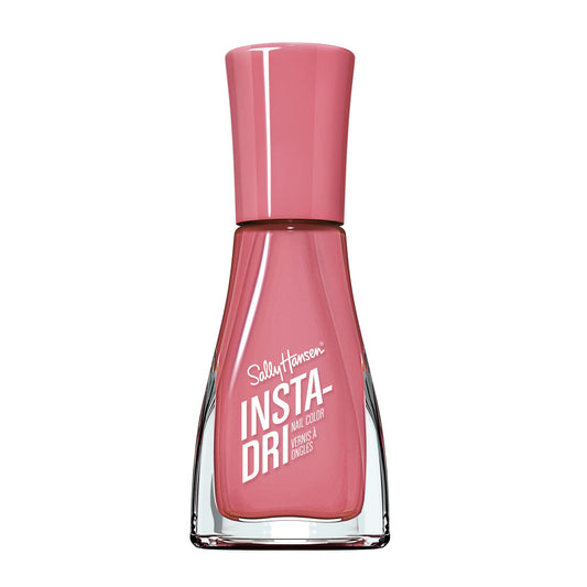 Sally Hansen bottle front view showing rosy-pink shade and glossy finish benefit