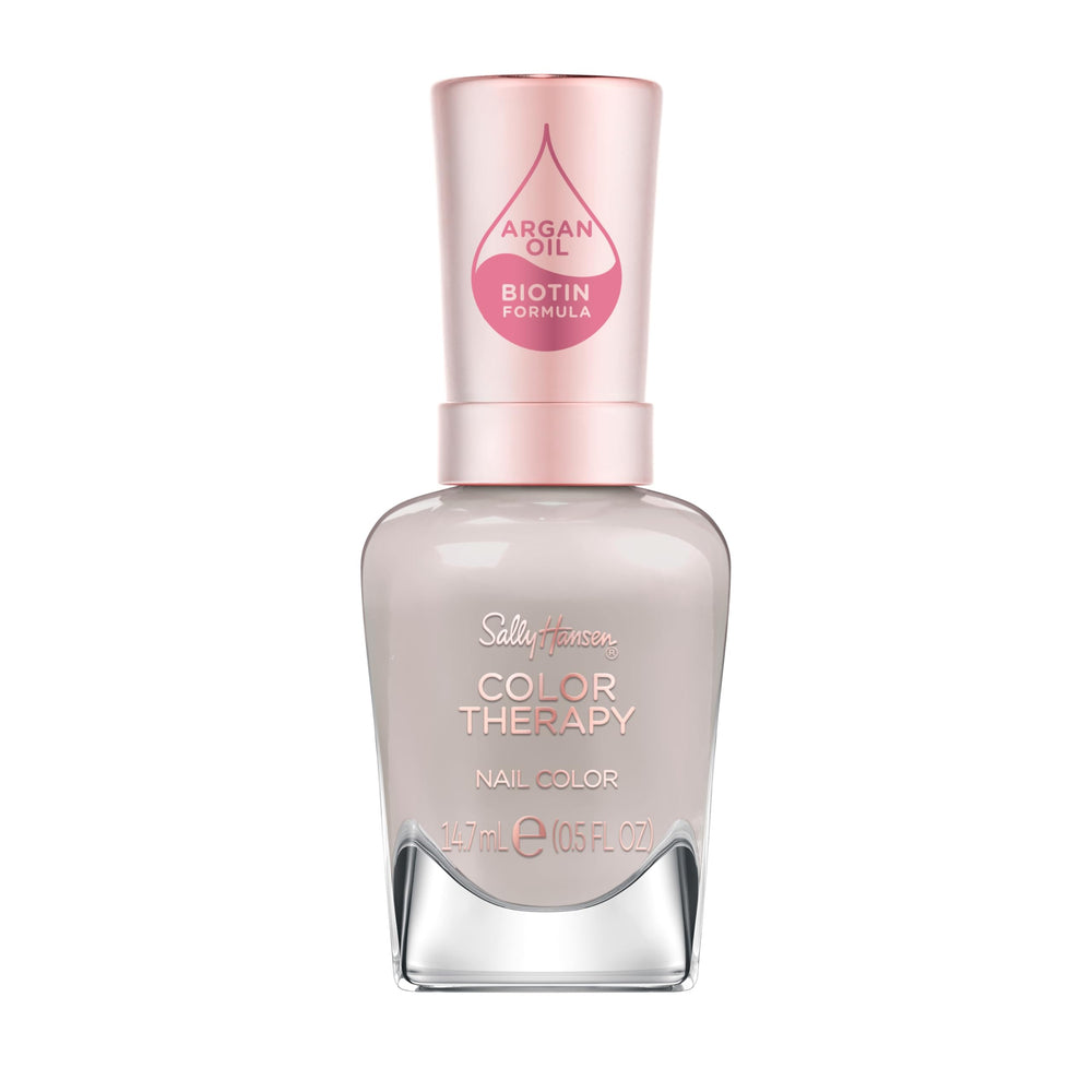 Sally Hansen bottle front view showing serene gray-taupe color and glossy finish