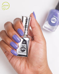 Sally Hansen shiny topcoat swatch on nail showing high-gloss protective layer