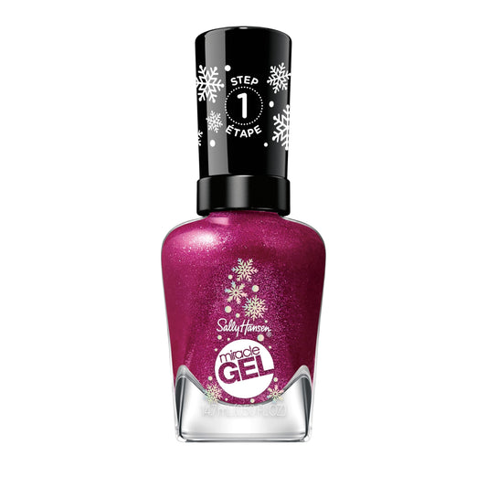 Sally Hansen front bottle showing shimmery pink color and glossy benefit