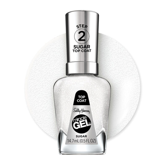 Sally Hansen bottle front label showing Sugar Top Coat and gel-like finish benefit