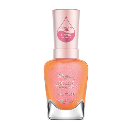 Sally Hansen bottle front packaging showing vibrant orange coral color and benefits