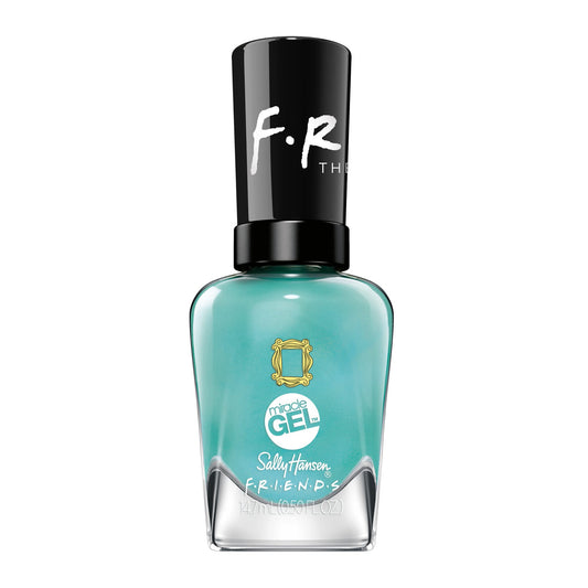 Sally Hansen bottle front view showing teal color and glossy finish