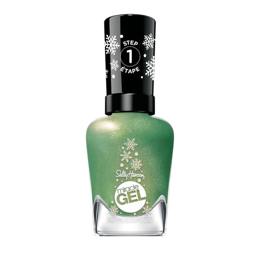 Sally Hansen bottle front packaging showing green glitter shade and brand