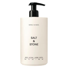 Salt & Stone bottle front view showing neroli basil scent and volume