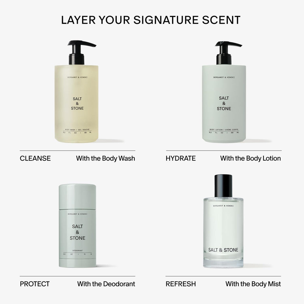 Salt & Stone bottle on bathroom shelf in lifestyle scene suggesting ritual and scent