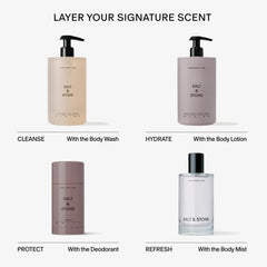 Salt & Stone on bathroom vanity in lifestyle scene conveying daily routine benefits