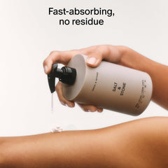 Salt & Stone applied to hand demonstrating fast-absorbing moisturizing benefit