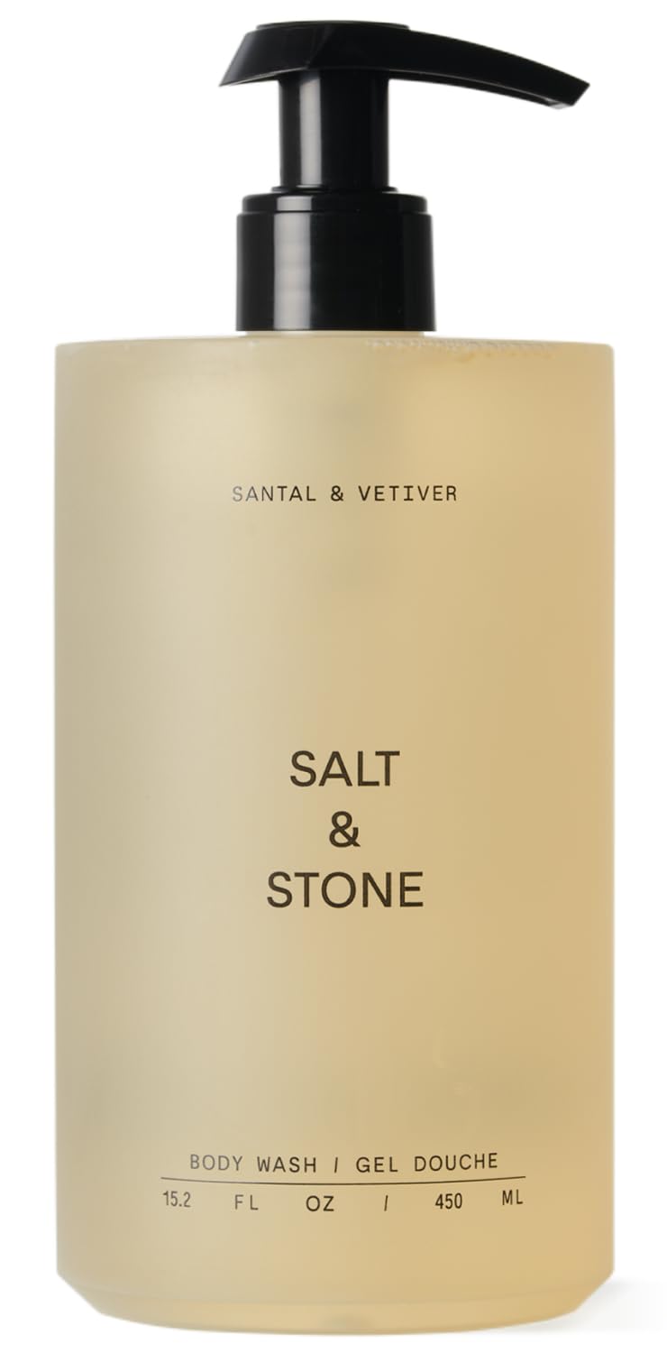 Salt & Stone front packaging showing Santal & Vetiver and benefit of deep moisture