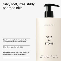 Salt & Stone 15.2 fl oz bottle next to common items for scale convenience
