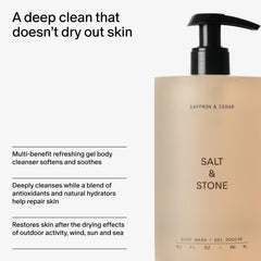 Salt & Stone bottle in hand for scale showing generous 15.2 fl oz volume