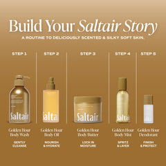 Saltair bottle beside towel indicating post-shower moisturizing benefit