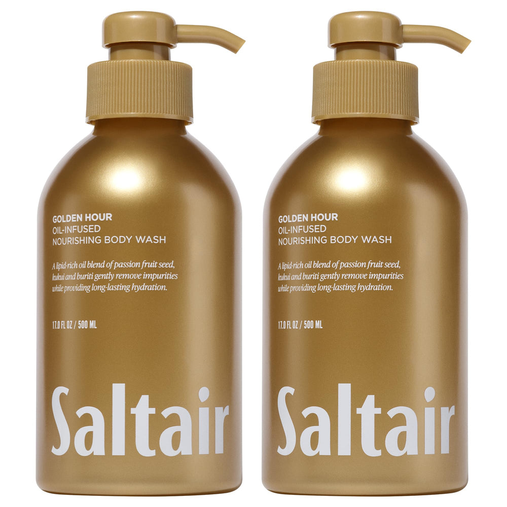 Saltair front packaging showing two 17oz bottles and Golden Hour scent benefit