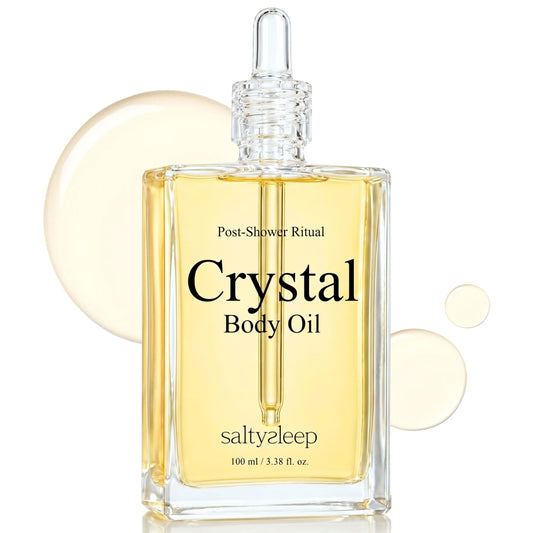 Saltysleep bottle front view showing elegant label and compact size, promotes luxurious hydration
