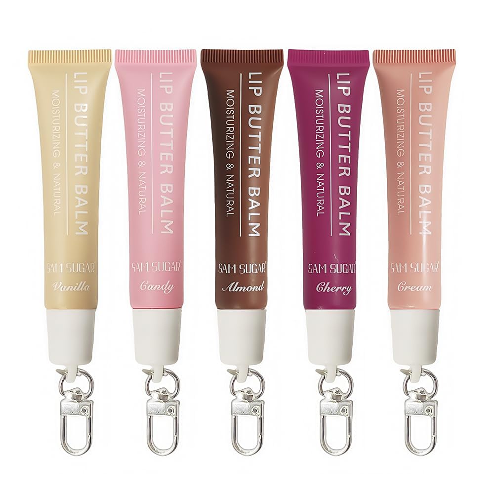 sam sugar front packaging showing five tinted balms and keychain for easy access