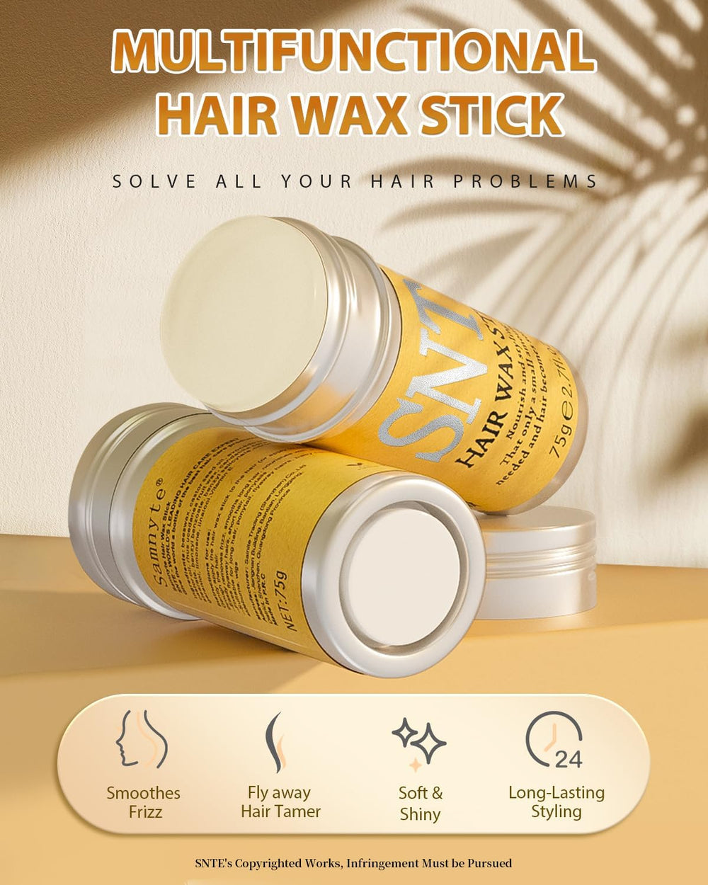 Samnyte wax stick open showing smooth surface and creamy texture for non-greasy hold