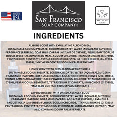 San Francisco Soap Company close-up of soap bar texture and creamy lather, highlighting nourishing feel