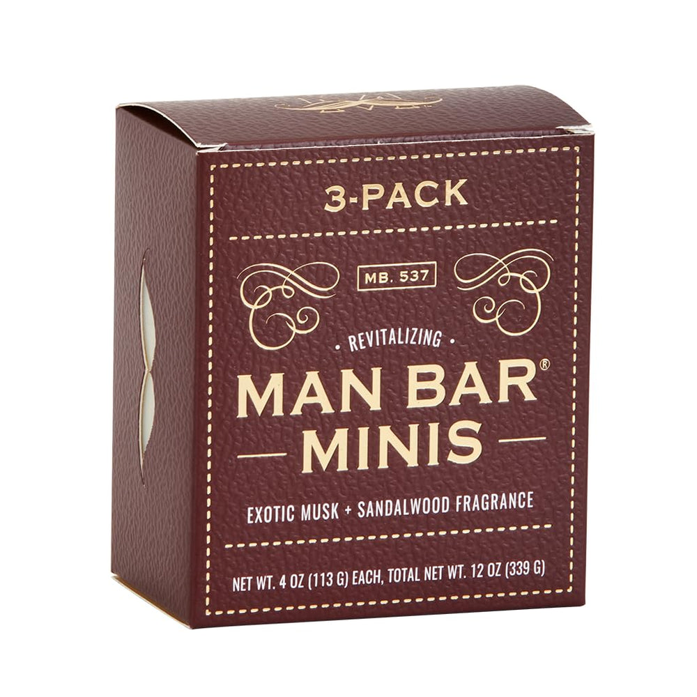 San Francisco Soap Company front packaging showing three Man Bar soaps and size benefits