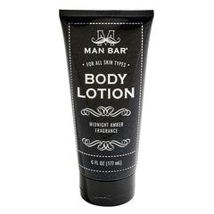 San Francisco Soap Company Man Bar front packaging showing 6 oz bottle and Midnight Amber label, durable design benefit