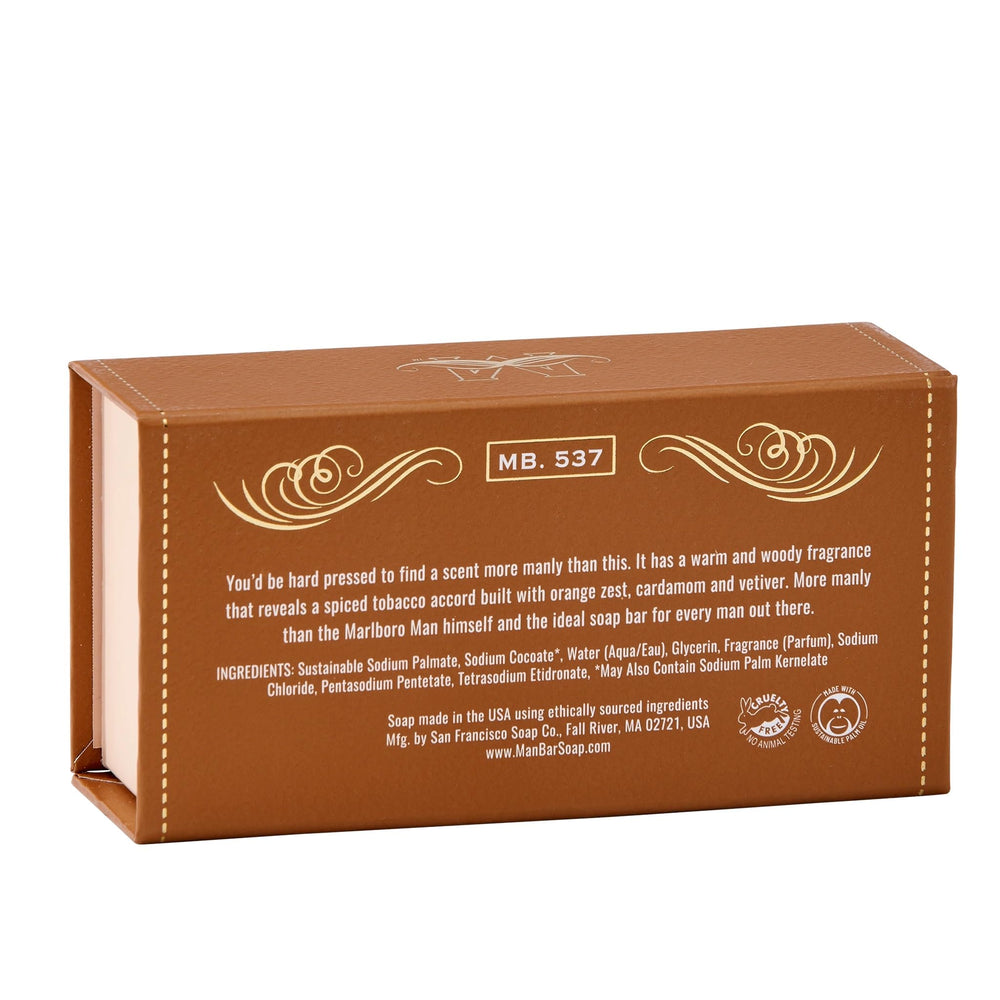 San Francisco Soap Company close-up of Spiced Tobacco bar highlighting smooth finish