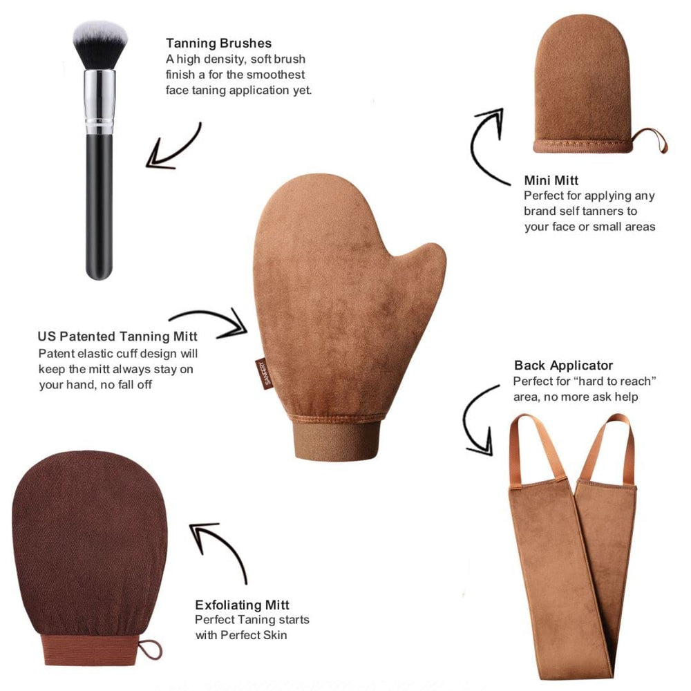 Sanfery velvet tanning mitt close-up showing smooth even application control