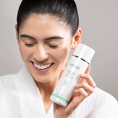 Sanitas bottle on bathroom counter in routine showing convenience and use