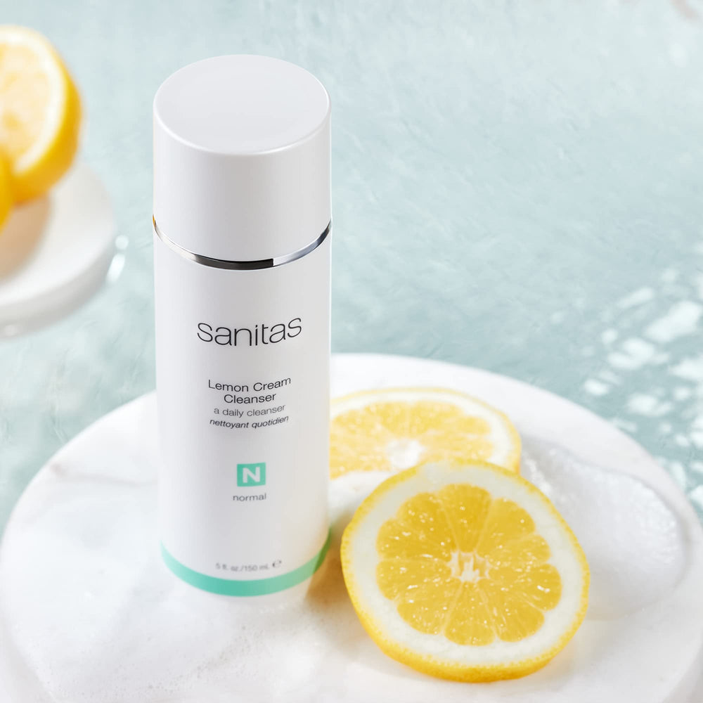 Sanitas dispensing creamy cleanser from pump illustrating easy application