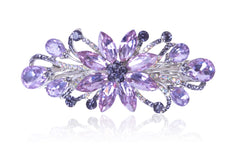 Sankuwen front view of purple flower barrette showing sparkling design and elegance