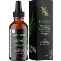 SANOOR front bottle showing rosemary mint label and benefits