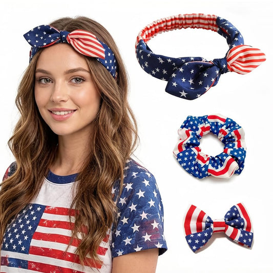 sanvvv front view of flag-pattern rabbit ears headband shows patriotic style and comfort