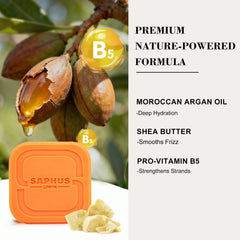 SAPHUS shampoo bar held in hand to show travel-size convenience