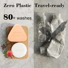 SAPHUS bars staged on bathroom shelf conveying eco-friendly daily routine