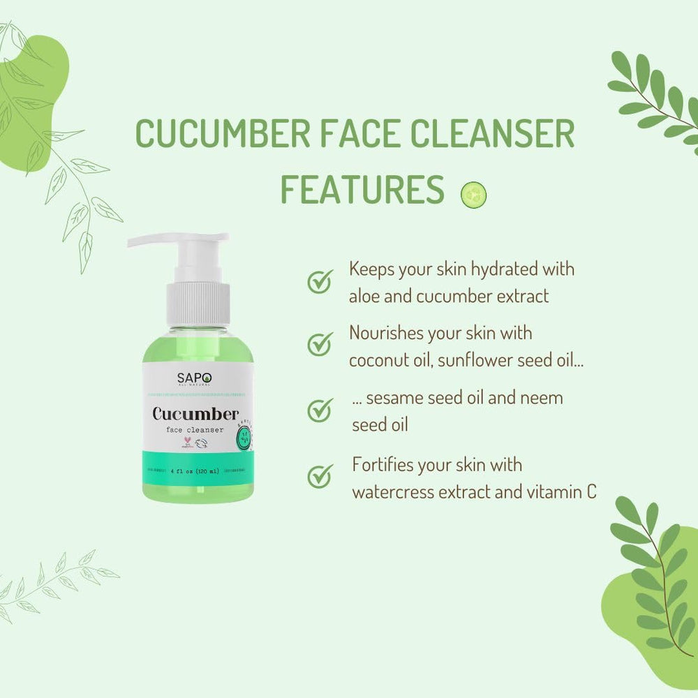 Sapo All Natural ingredients flatlay with cucumber and aloe showing botanical benefits