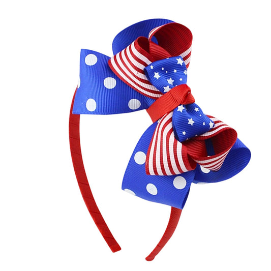 SARATA front view bow headband showing patriotic design and instant festive look