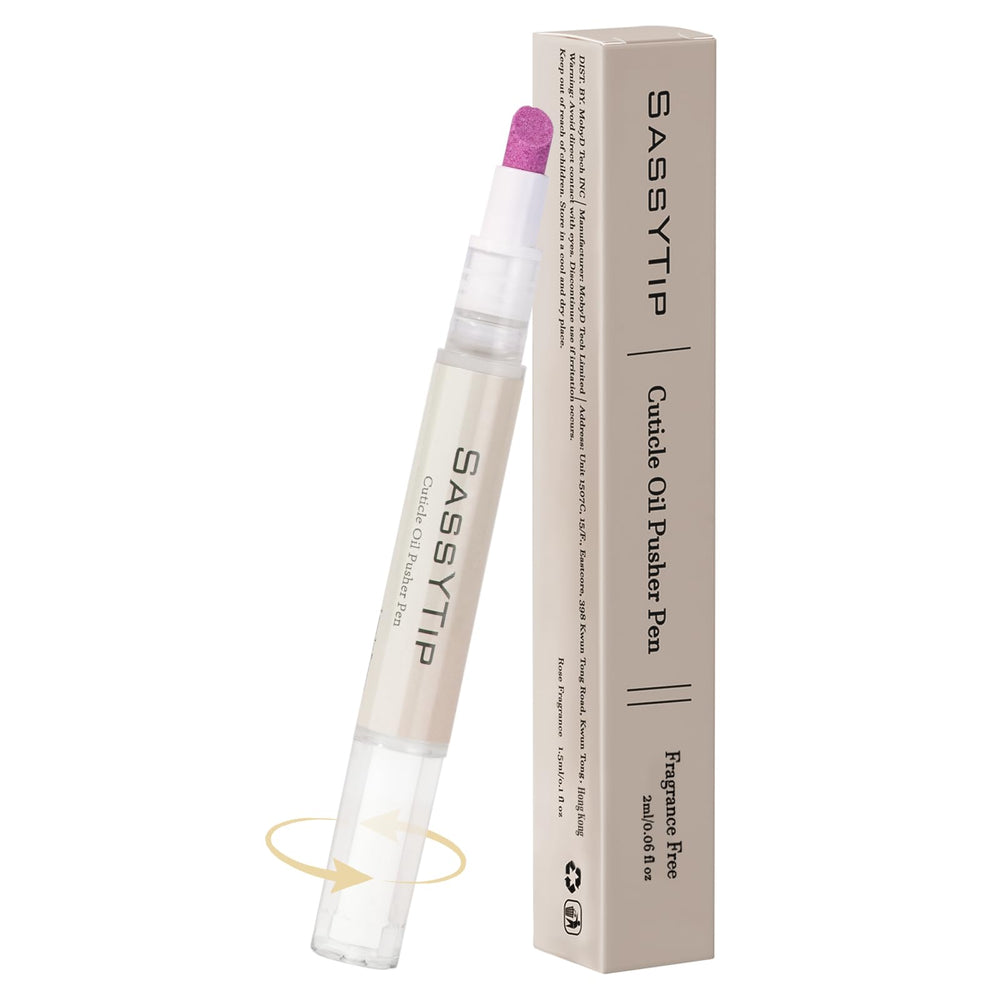 SASSYTIP beige pen front view showing compact travel-ready design and ease