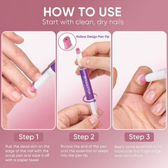SASSYTIP gliding oil over nail for immediate hydration and softened cuticles