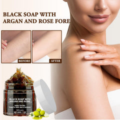 satasiam black soap lathered in shower showing cleansing action