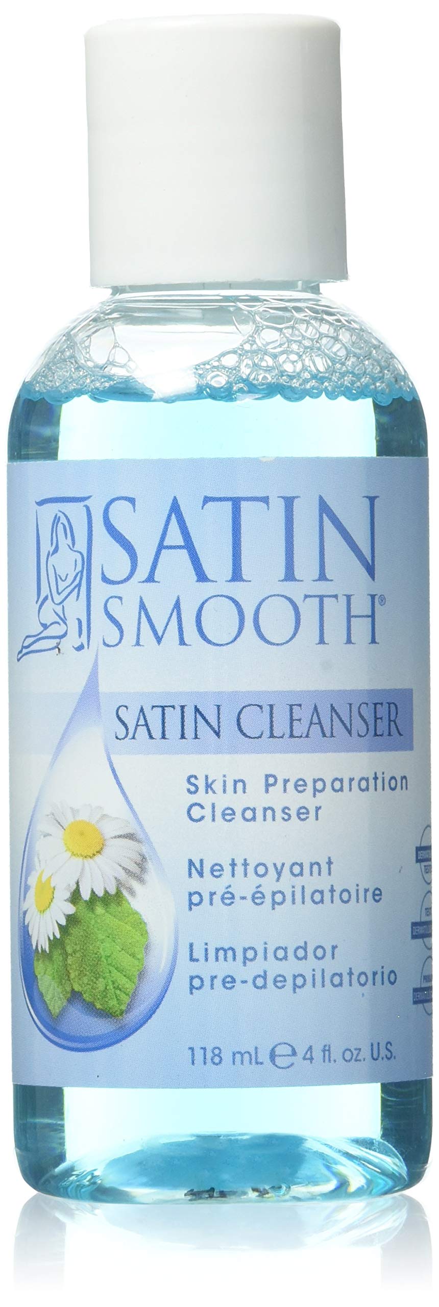 SATIN SMOOTH front bottle showing label and size, professional prep benefit