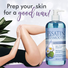 SATIN SMOOTH close-up label highlighting antiseptic formula and ingredient benefits