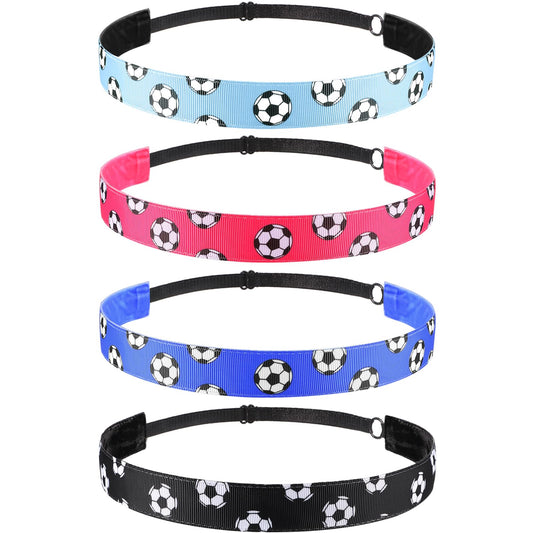 SATINIOR front view of four headbands showing colors and sports design, adds coordinated style