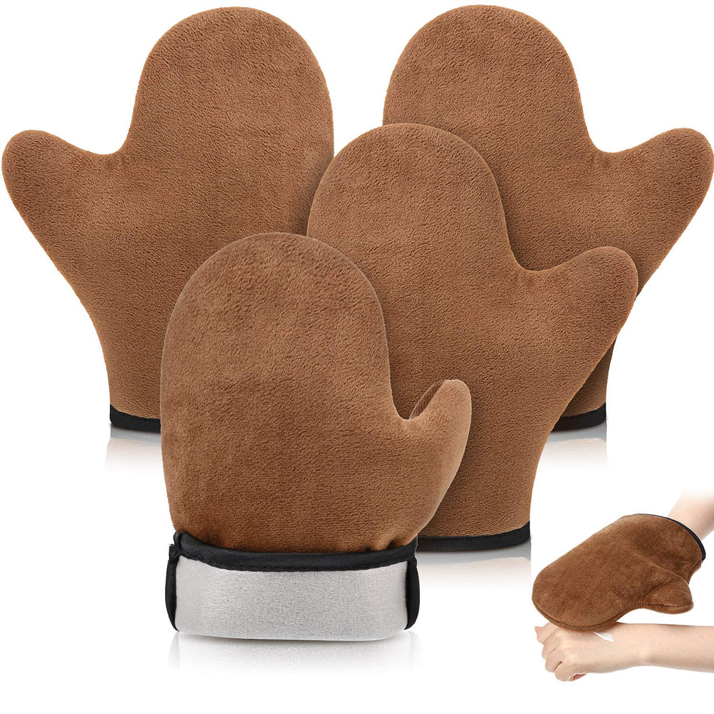 SATINIOR mitt pack front view showing four brown reusable applicators and product benefit clean application